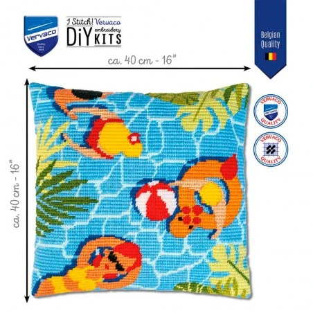 Kit Cojín Bordado Punto Largo - Verano - Vervaco 4 Kit Cojín Bordado Punto Largo - Verano - Vervaco - Imagen 2