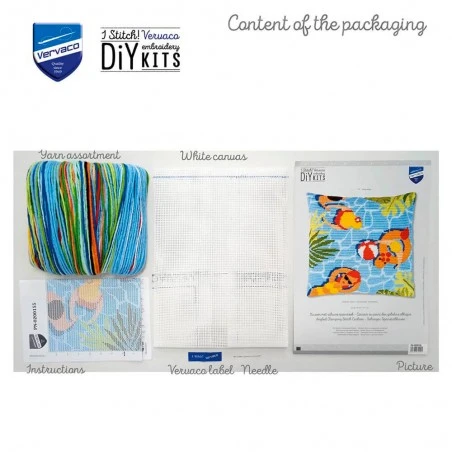 Kit Cojín Bordado Punto Largo - Verano - Vervaco 5 Kit Cojín Bordado Punto Largo - Verano - Vervaco - Imagen 3