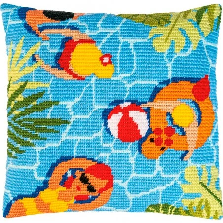 Kit Cojín Bordado Punto Largo - Verano - Vervaco 3 Kit Cojín Bordado Punto Largo - Verano - Vervaco