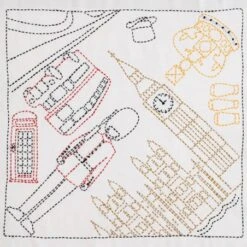 Kit De Bordado Sashiko - England. Ride On A Double-Decker Bus - Tulip