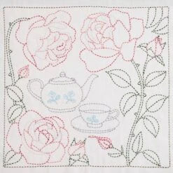 Kit De Bordado Sashiko - England. Tea Time Surrounded By Roses - Tulip