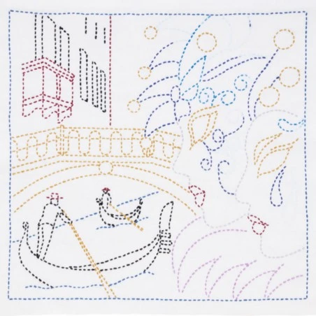 Kit De Bordado Sashiko - Italy. Gondolas In Venice - Tulip 3 Kit De Bordado Sashiko - Italy. Gondolas In Venice - Tulip