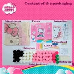 Kit De Latch Hook - Alfombra Hello Kitty En Patinete - Vervaco -Las Tijeras Magicas Tienda kit de latch hook alfombra hello kitty en patinete vervaco 2
