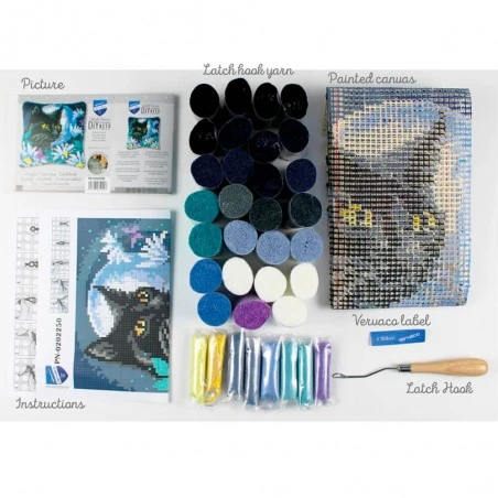 Kit De Latch Hook Cojín Gato En La Noche - Vervaco 4 Kit De Latch Hook Cojín Gato En La Noche - Vervaco - Imagen 2