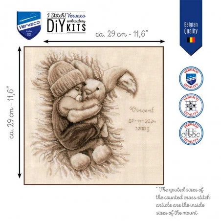 Kit De Punto Cruz - Bebé Abrazado A Conejo De Peluche - Vervaco 4 Kit De Punto Cruz - Bebé Abrazado A Conejo De Peluche - Vervaco - Imagen 2