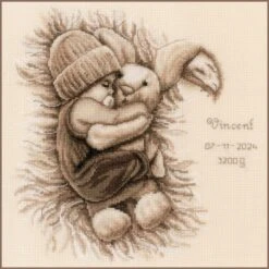 Kit De Punto Cruz - Bebé Abrazado A Conejo De Peluche - Vervaco