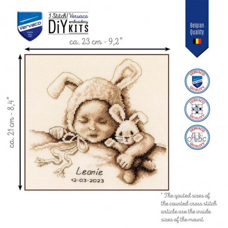 Kit De Punto Cruz - Bebé Con Conejo De Peluche - Vervaco 4 Kit De Punto Cruz - Bebé Con Conejo De Peluche - Vervaco - Imagen 2