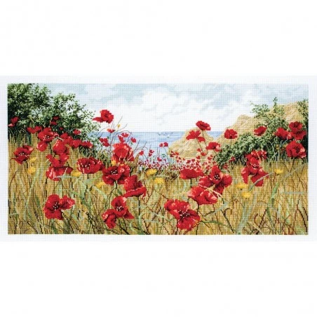 Kit De Punto De Cruz - Clifftop Poppies - Anchor Maia Collection 3 Kit De Punto De Cruz - Clifftop Poppies - Anchor Maia Collection