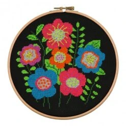 Kit De Punto De Cruz - Neon Bold Floral - Anchor -Las Tijeras Magicas Tienda kit de punto de cruz neon bold floral anchor 1