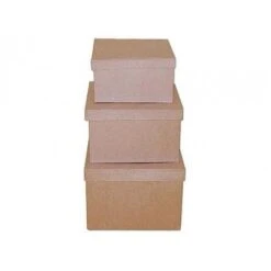 Set De 3 Cajas De Papel Maché Cuadradas