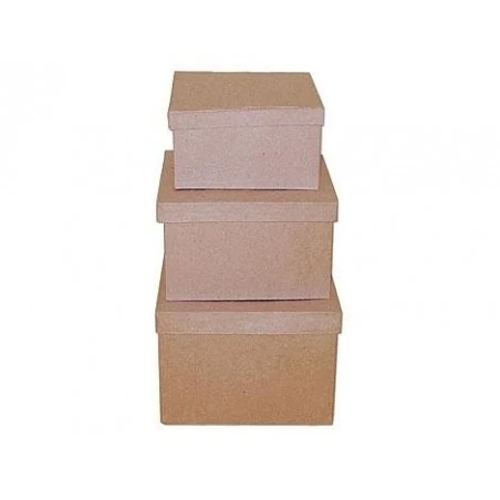 Set De 3 Cajas De Papel Maché Cuadradas 3 Set De 3 Cajas De Papel Maché Cuadradas