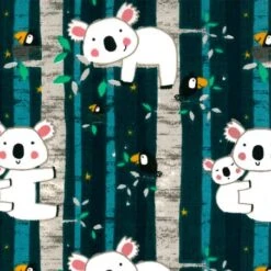 Tela Cretona - Koalas - Azul