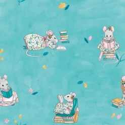 Tela De Algodón Katia - Little Rat Reading On The Stairs