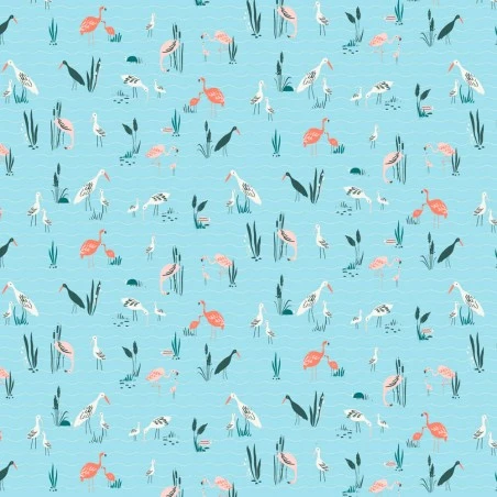 Tela Popelín Katia - Salinas Birds Blue 3 Tela Popelín Katia - Salinas Birds Blue