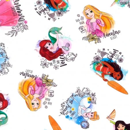 Tela De Algodón - Princesas Disney - Frases 3 Tela De Algodón - Princesas Disney - Frases